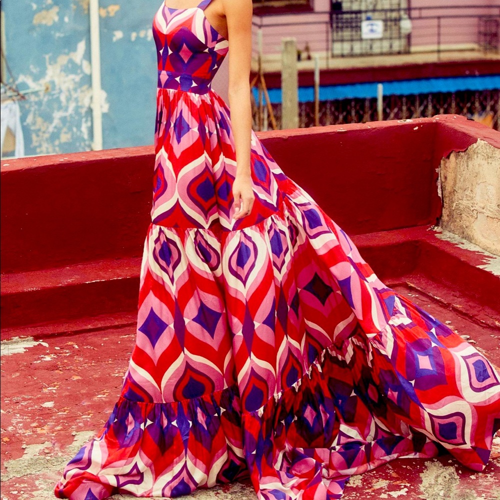 Alexis Red Geometric Flare Gown Formal Dress